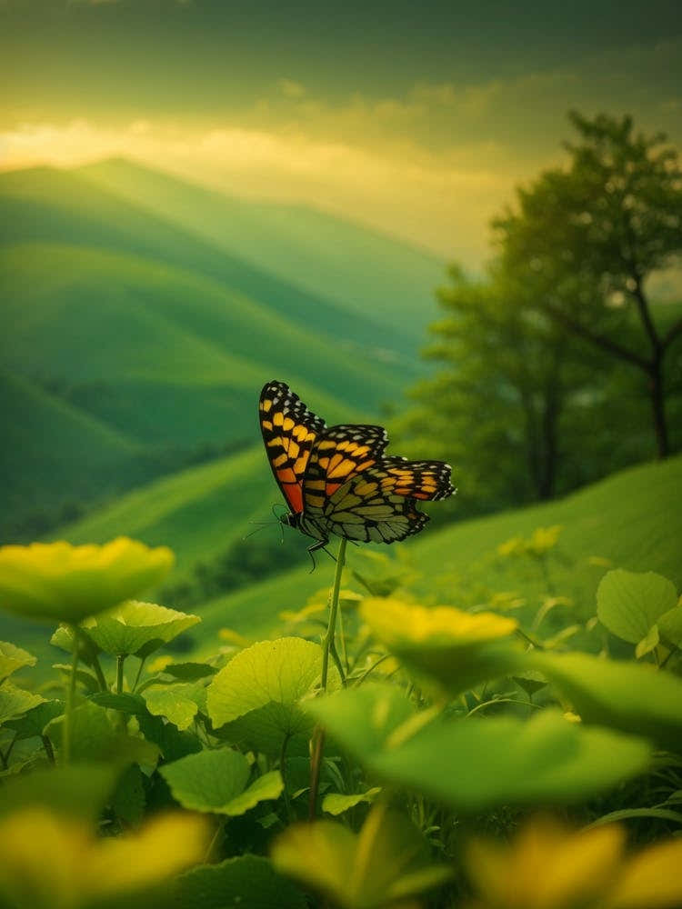 Butterfly On A Green Hill