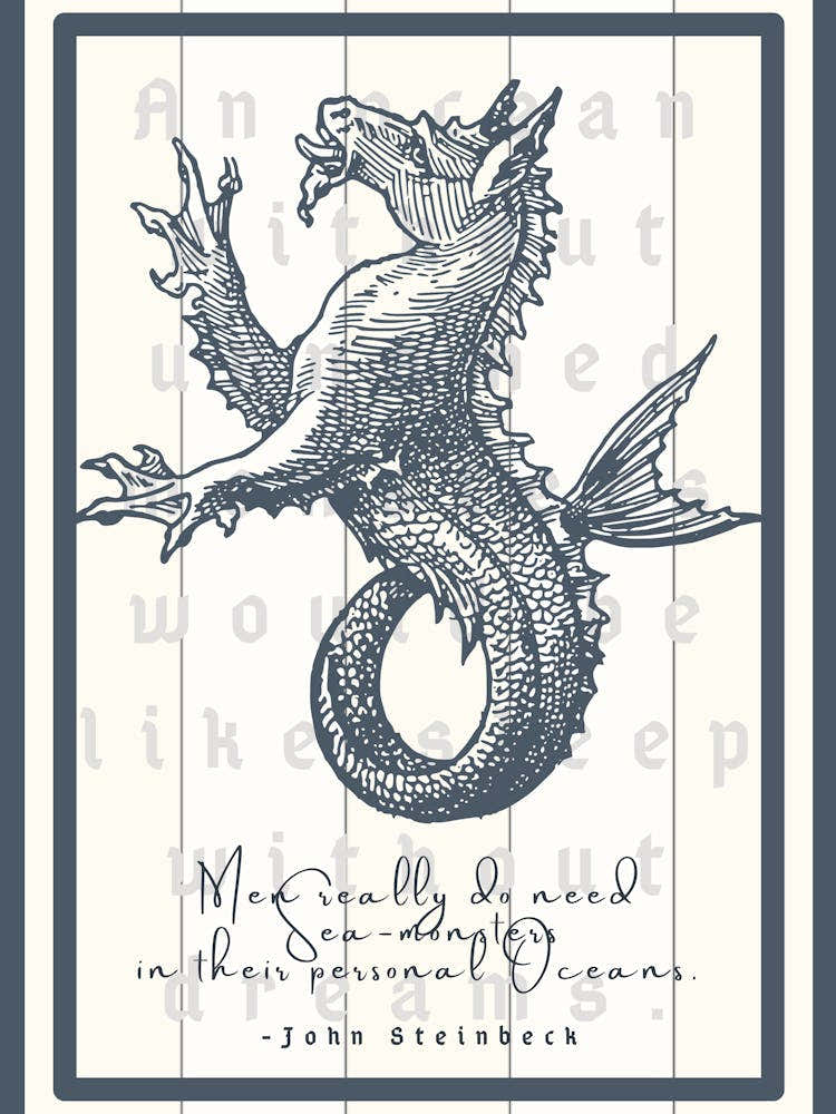 Sea Monster on White Wood