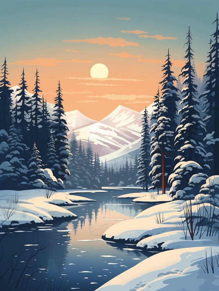 Winter Travel Night Illustration Lake Tahoe Usa 1