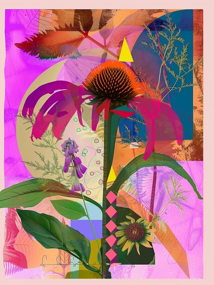 Coneflower 4 Neon Flower Collage