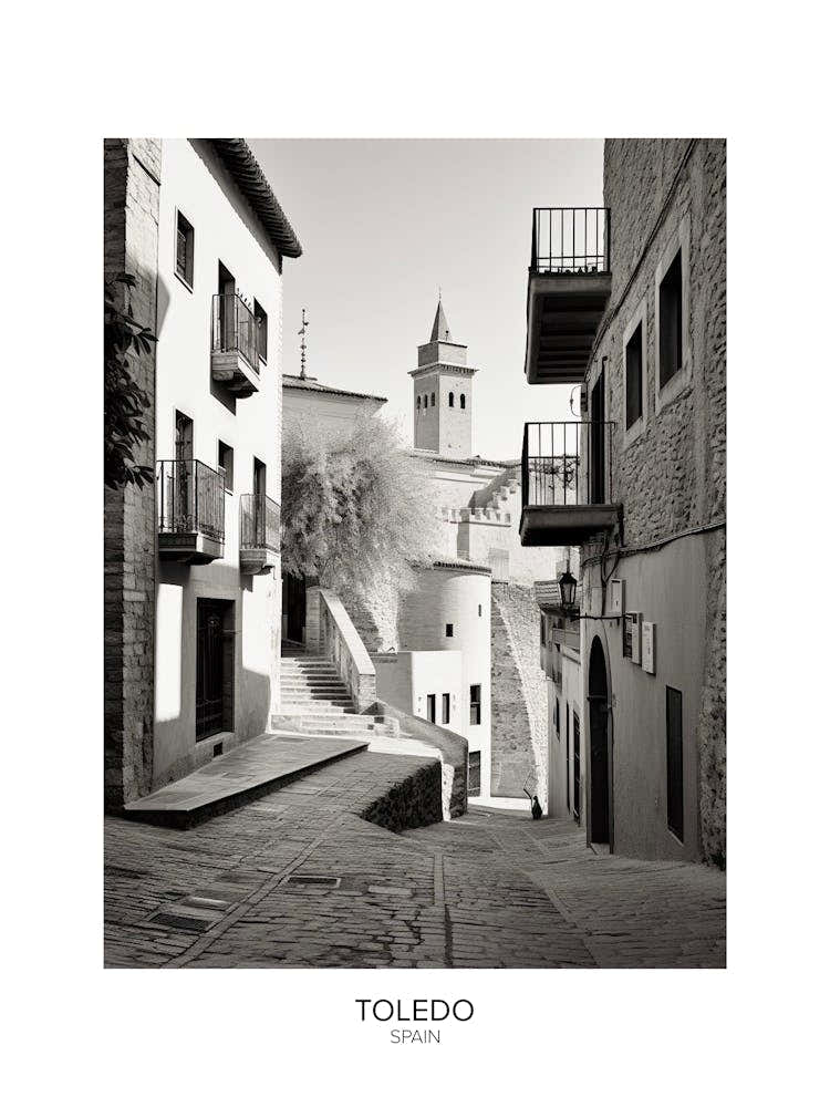 Poster Of Toledo, Spain, Black And White Analogue Photography 3