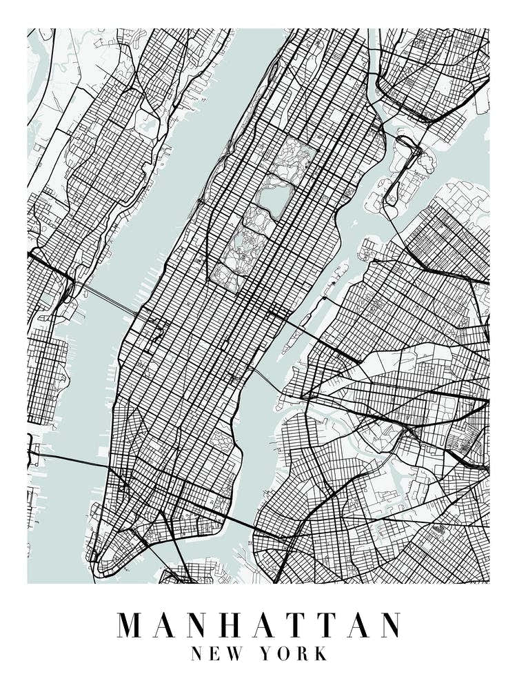 Manhattan New York Street Map Minimal Color