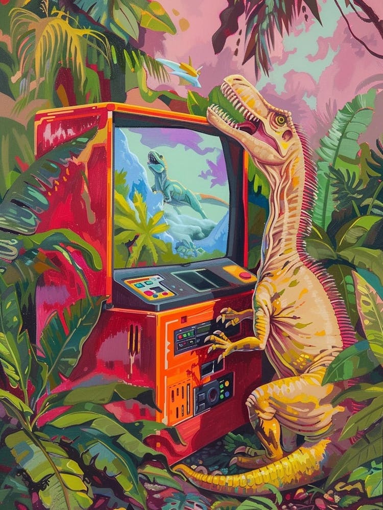Dinosaur Retro Video Game Painting 1