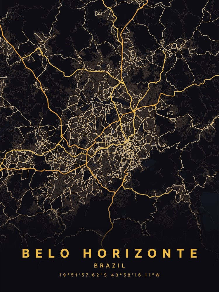 Belo Horizonte Brazil Black And Gold Map