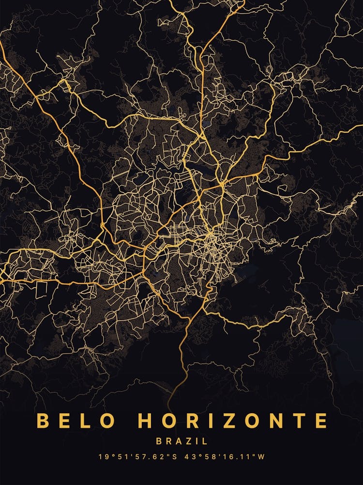 Belo Horizonte Brazil Black And Gold Map
