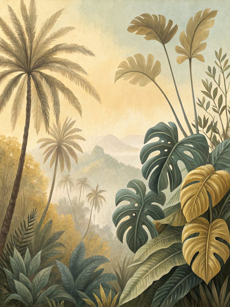 Oil Painting Style Muted Tropical Plants