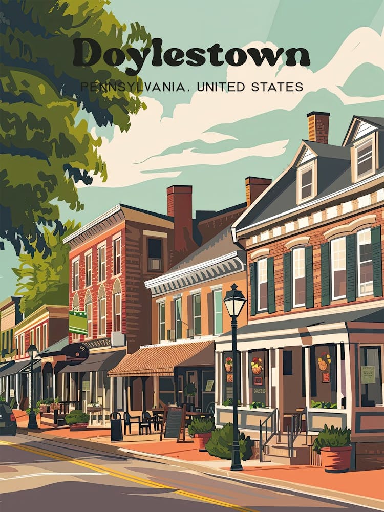 Doylestown Pennsylvania Town Travel Illustration
