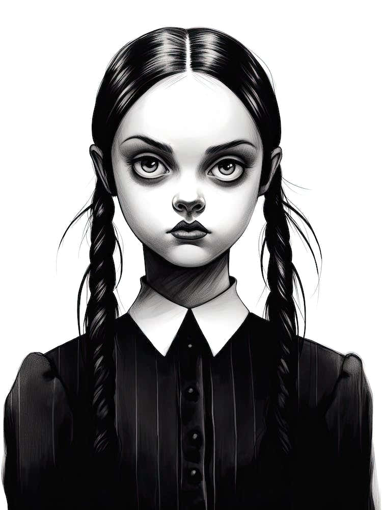 Portrait Of Wednesday Addams World Line Art 0 Fan Art