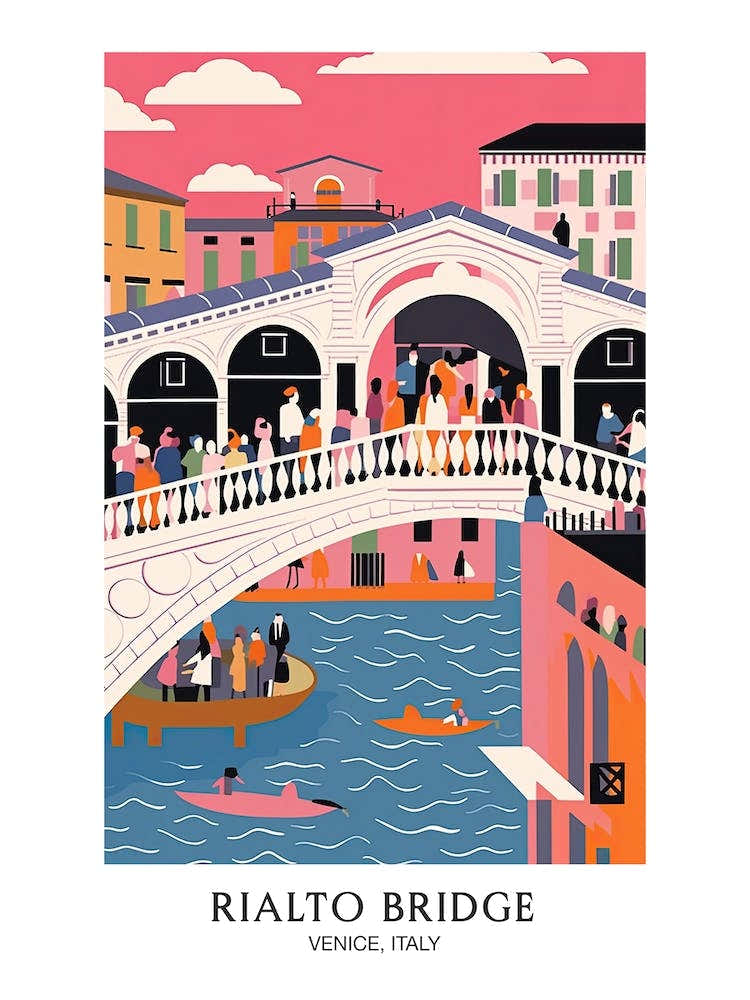 Rialto Bridge, Venice Italy Colourful 4 Travel Poster