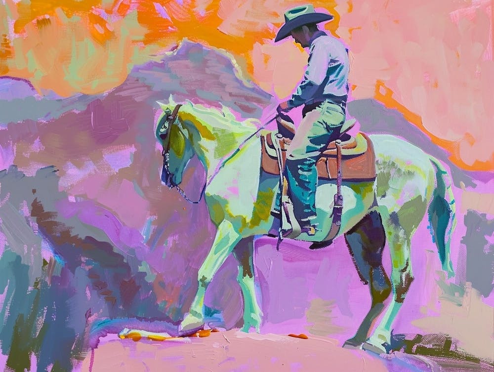 Neon Cowboy In Rocky Mountains 5 Painting