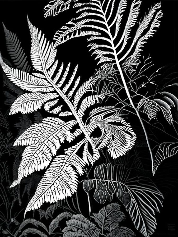 American Maidenhair Fern Linocut