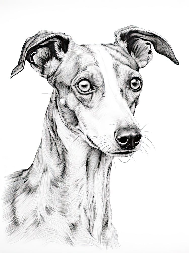 Whippet Dog, Line Drawing 2