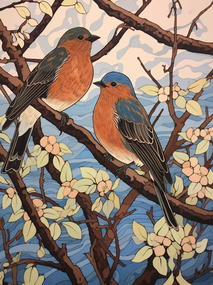 Art Nouveau Birds Poster Eastern Bluebird 1