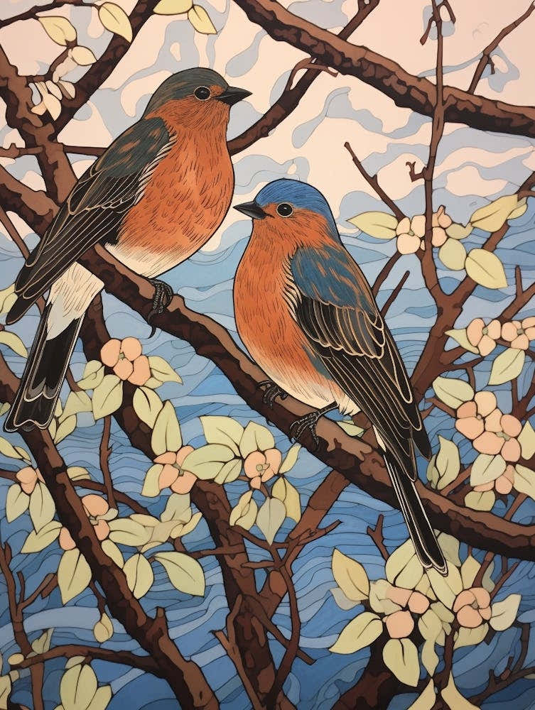 Art Nouveau Birds Poster Eastern Bluebird 1
