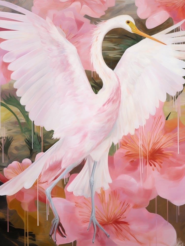 Pink Ethereal Bird Painting Egret 5