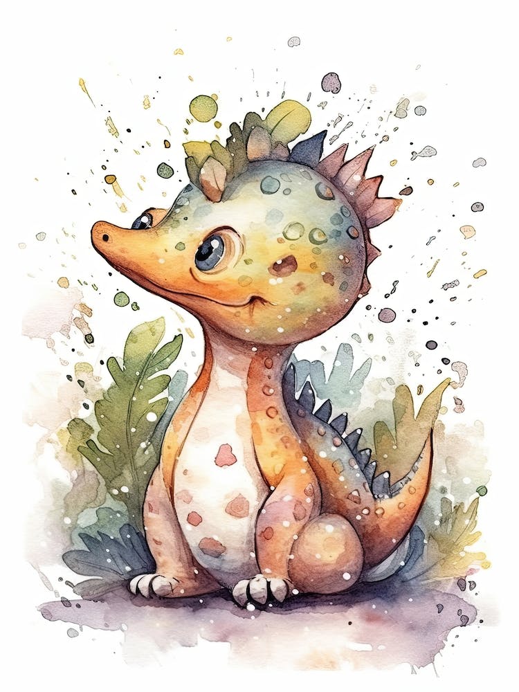Anchisaurus Cute Dinosaur Watercolour 4