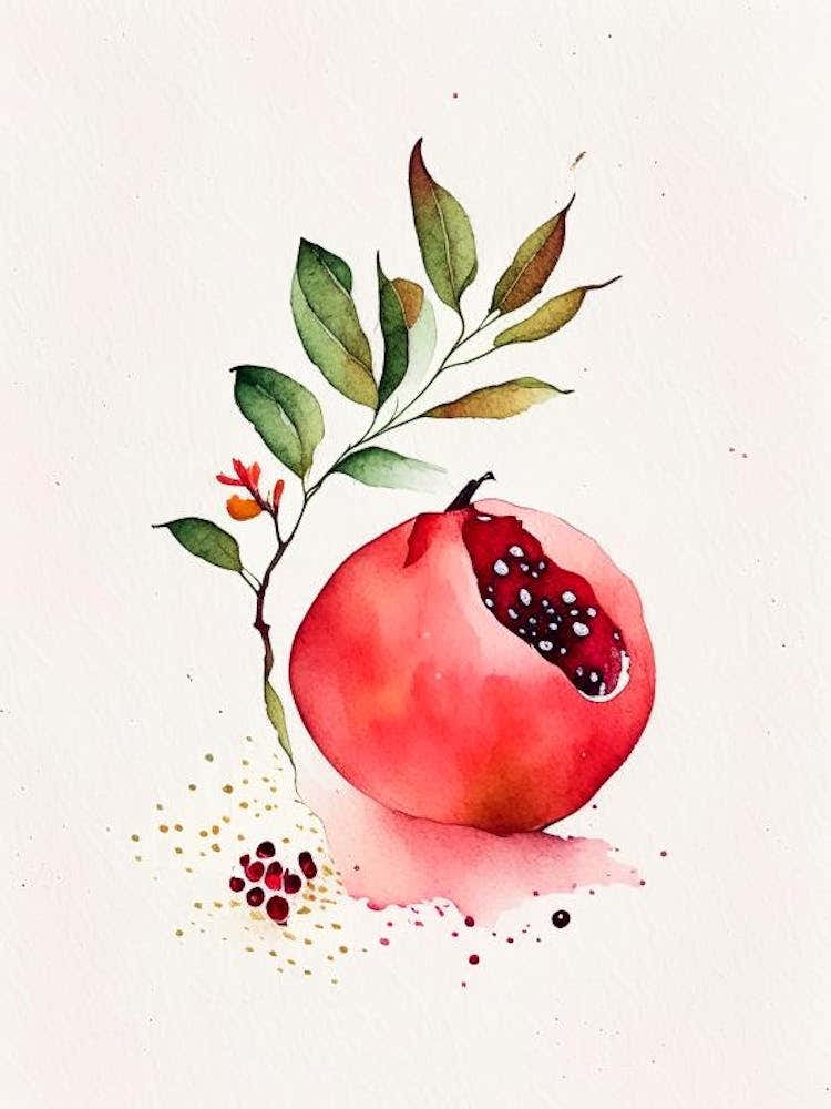 Pomegranate Herb Minimalist Watercolour 1