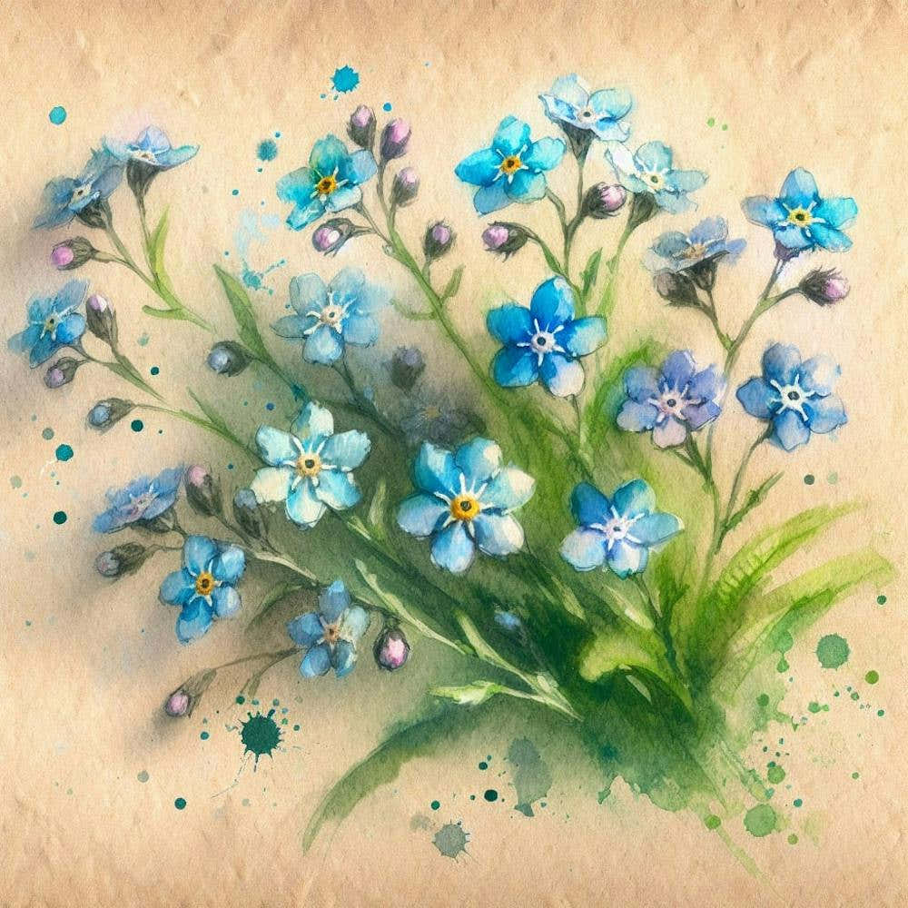 Watercolor Of Blue Flowers