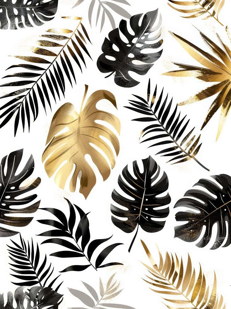 Gold And Black Tropical Leaves