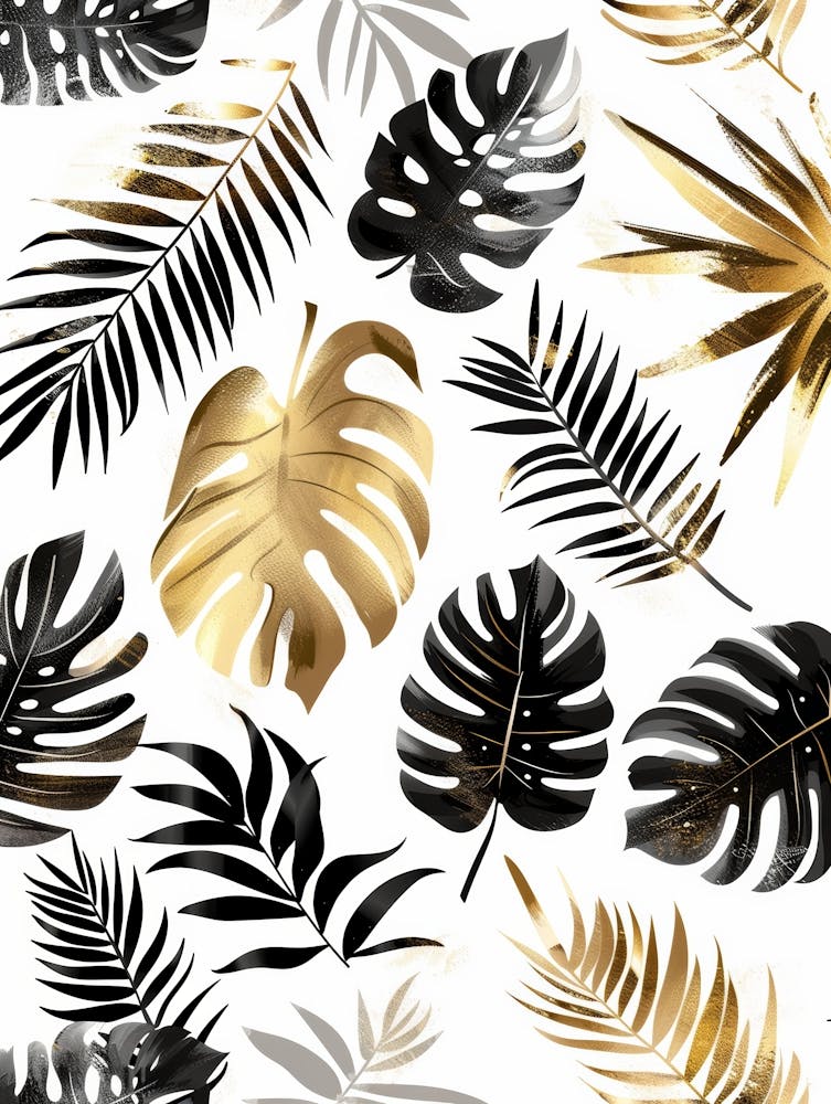 Gold And Black Tropical Leaves