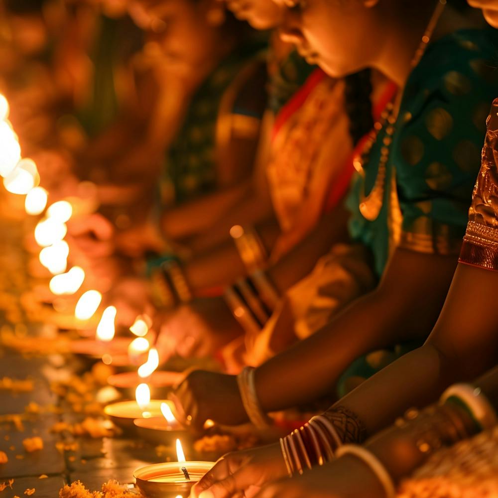 Women Lighting Diyas