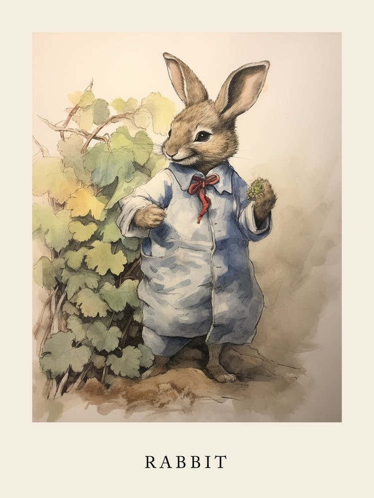 Beatrix Potter Inspired  Animal Watercolour Rabbit 2