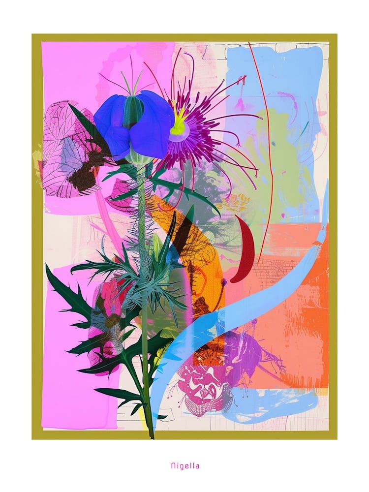 Nigella 5 Neon Flower Collage Poster