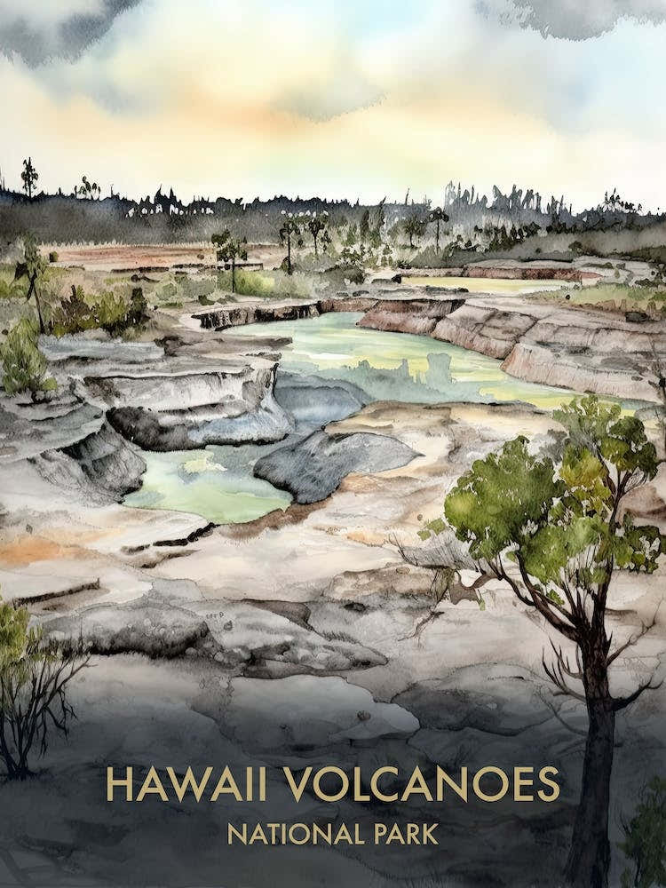 Hawaii Volcanoes Park Watercolour 2