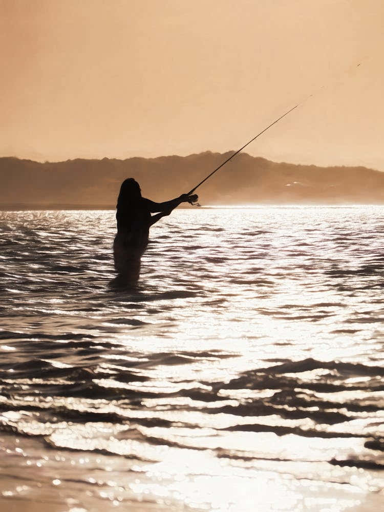 River Fishing At Sunset
