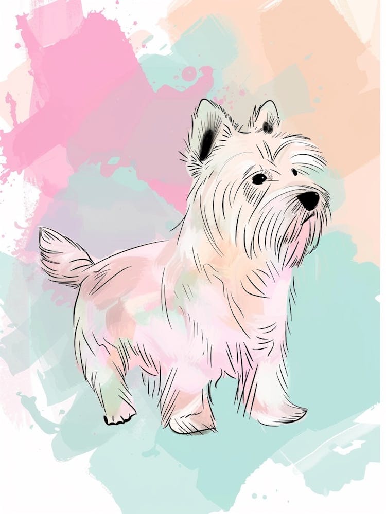 West Highland White Terrier Dog Pastel Line Illustration  4