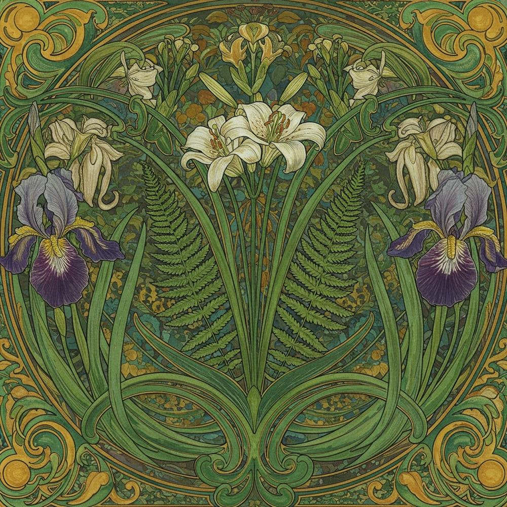 Ferns And Irises