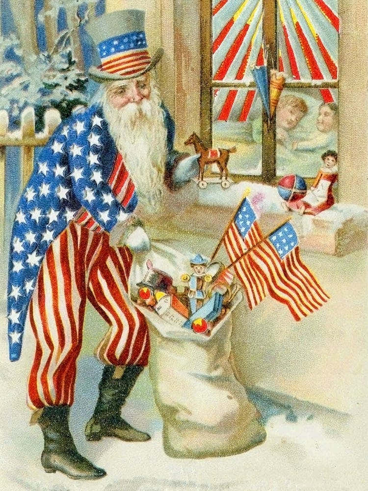 Patriot Santa Claus With Toys And Flags