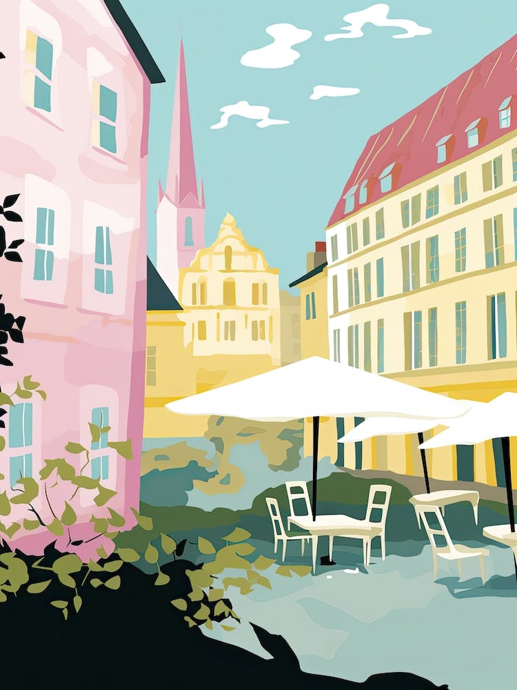 Lund, Sweden, Flat Pastels Tones Illustration 1