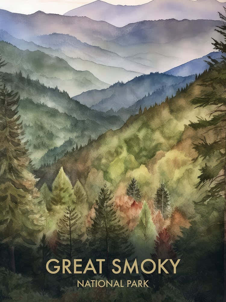 Great Smoky National Park Watercolour Vintage Travel Poster 4