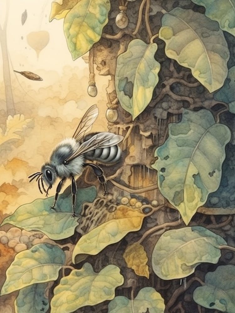 Ashy Leafcutter Bee Beehive Watercolour Illustration 4