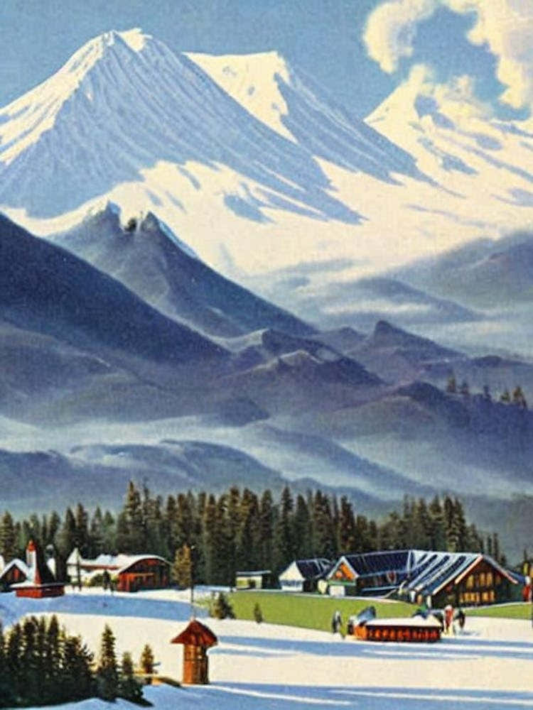 Mount Ruapehu, New Zealand Ski Resort Vintage Landscape 1 Skiing Poster
