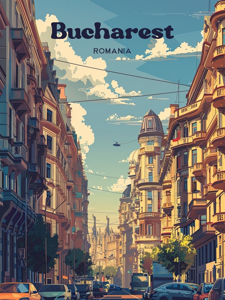 Bucharest Romania Semmer Art Illustration