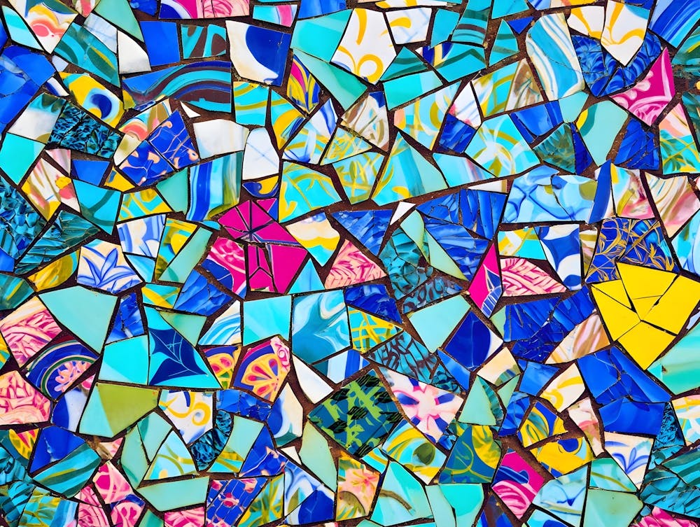 Textured Mosaic Wall - Colorful Broken Ceramic Tiles