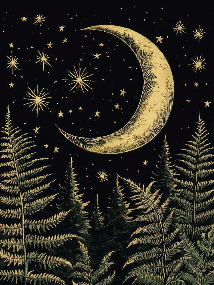 William Morris Moon Stars And Ferns Vintage