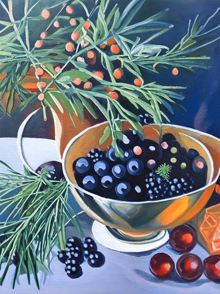 Juniper Berry Spices And Herbs Oil Painting