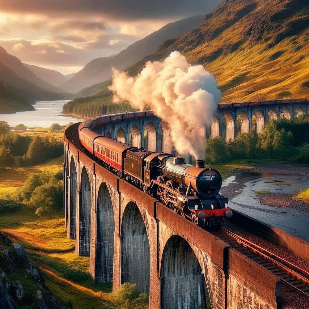 The Jacobite Steam Train On Glenfinnan Viaduct In North West Highlands, Scotland, Uk