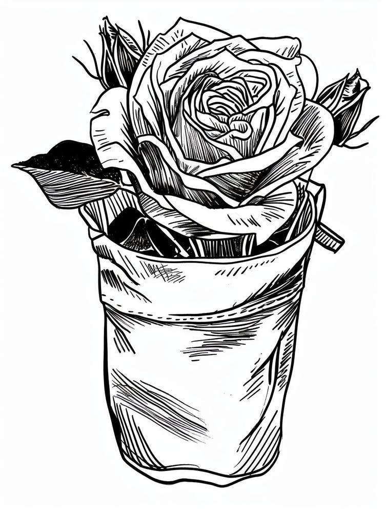 Rose In A Pocket Line Drawing 2