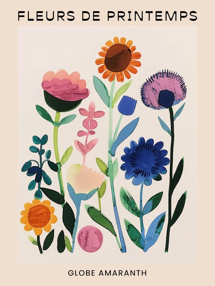 Spring Floral French Poster  Globe Amaranth 1