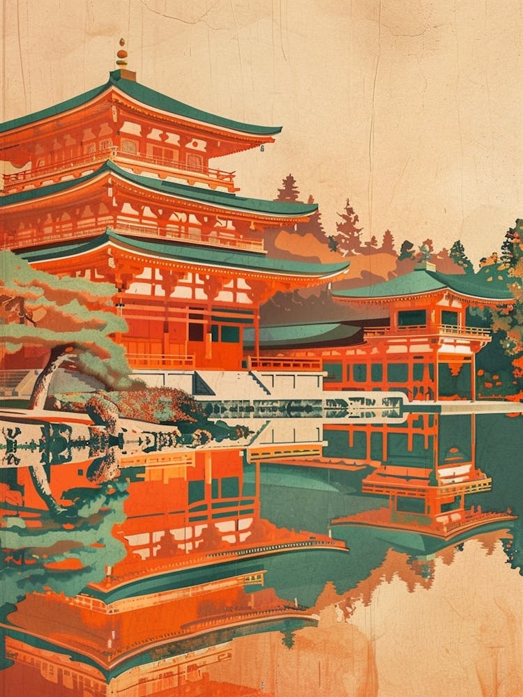 Red Japanese Castle Mid Century Modern 2