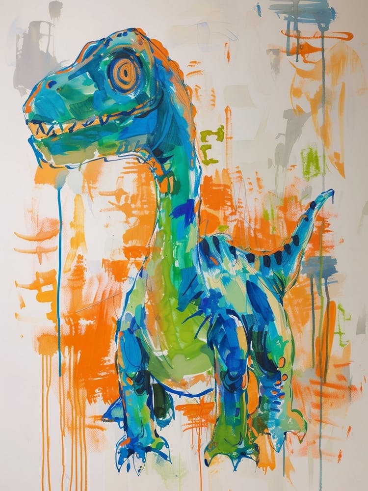 Abstract Blue Orange Dinosaur