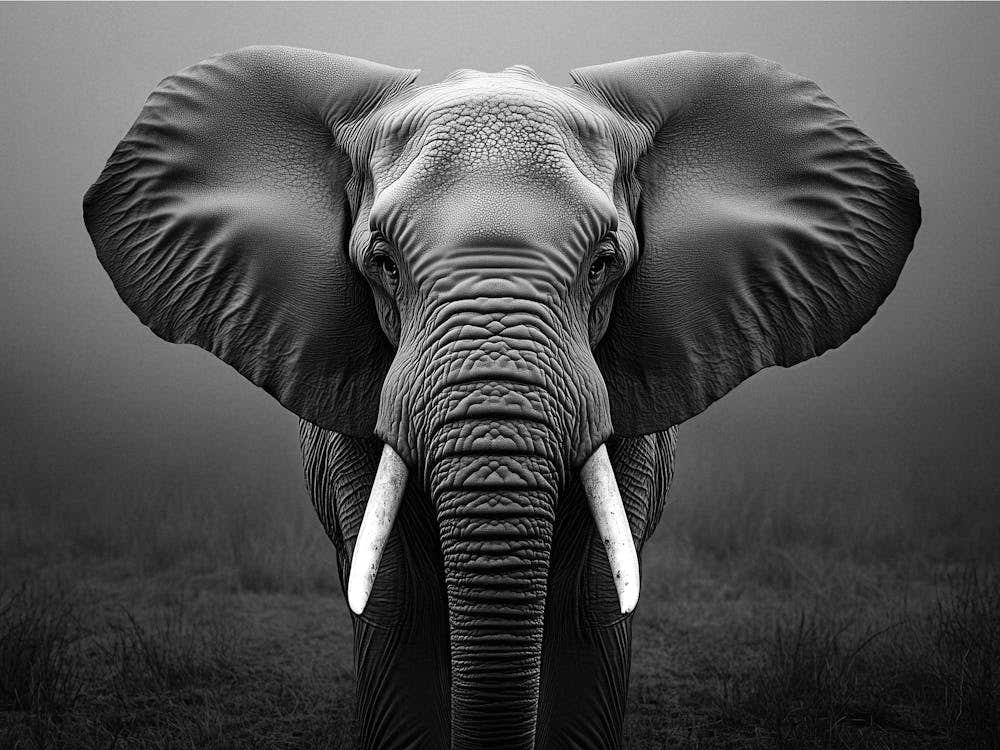 Kraftvolles Elefanten Portait, Schwarz-weiß Dgitale Grafik Fotografie