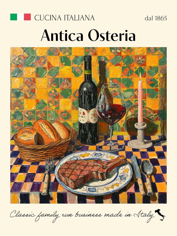 Antica Osteria Trattoria Italian Poster Food Kitchen