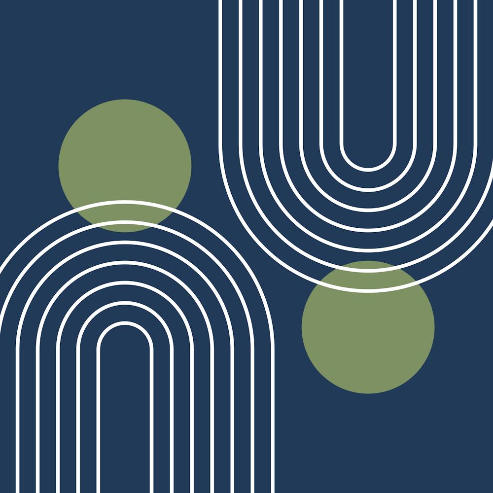 Mid Century Modern Geometric C23 In Sage Green Navy Blue (Rainbow And Sun Abstract) 02