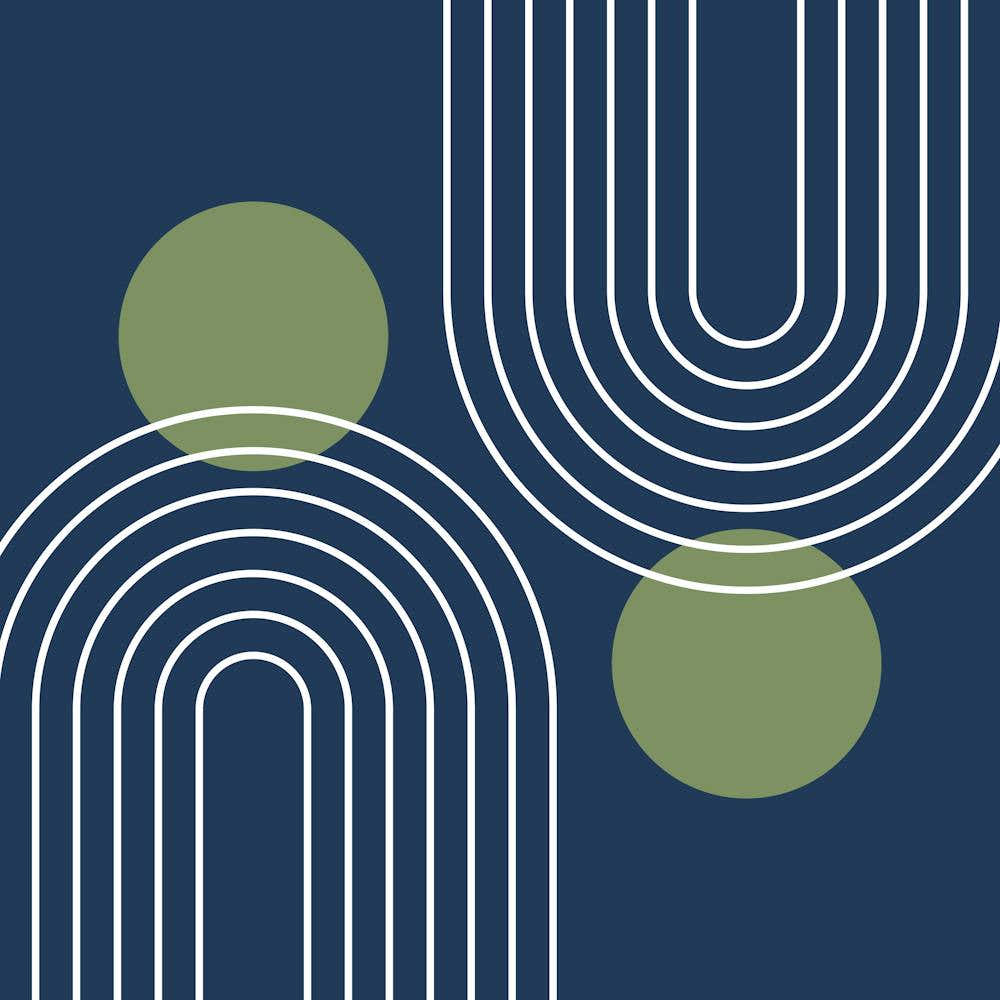 Mid Century Modern Geometric C23 In Sage Green Navy Blue (Rainbow And Sun Abstract) 02