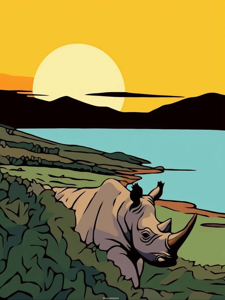 Rhino & The Sunset In The Dry Landscape 2